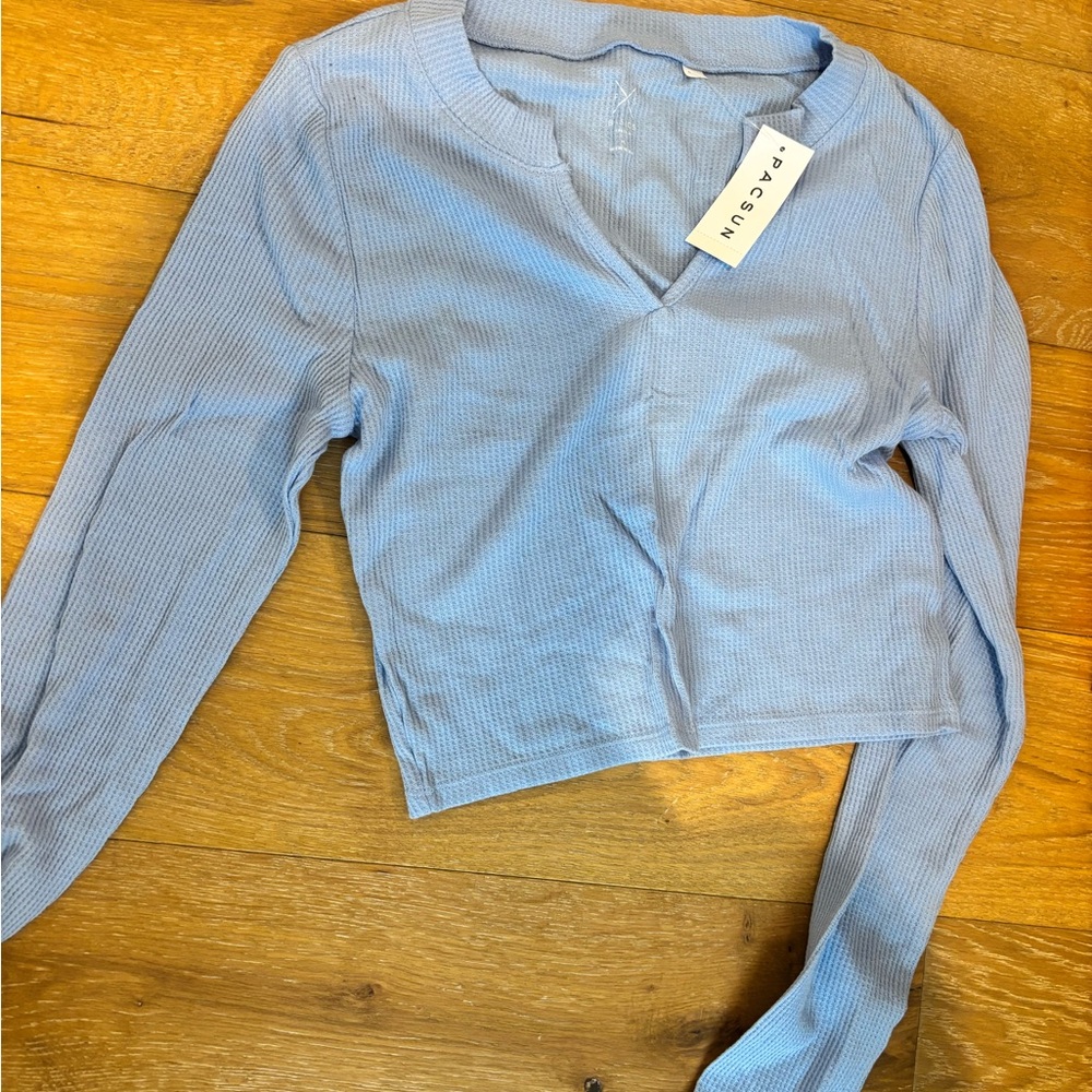 PacSun Sky Blue Ribbed V-Neck Top